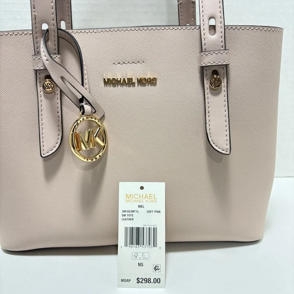 Michael Kors Mel Blush Pink Saffiano Leather Tote with Gold Hardware